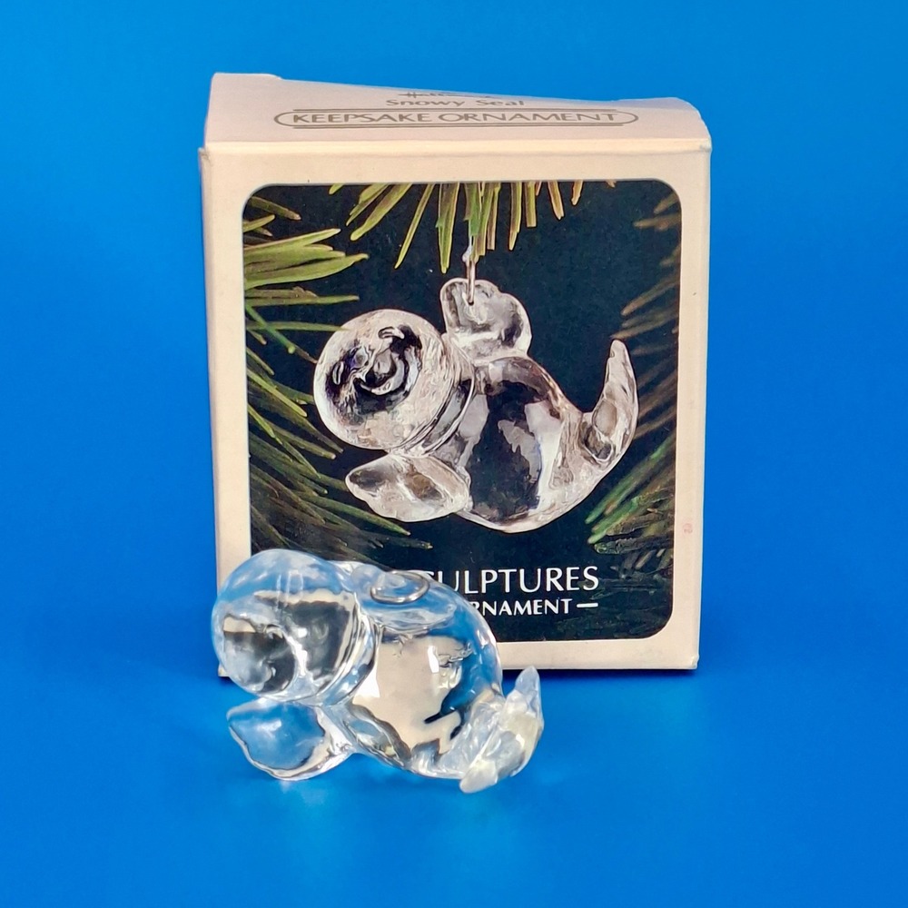 Vintage 1982 Hallmark Snowy Seal Ice Sculptures Acrylic Keepsake Ornament Box
